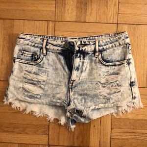 Acid washed jean shorts